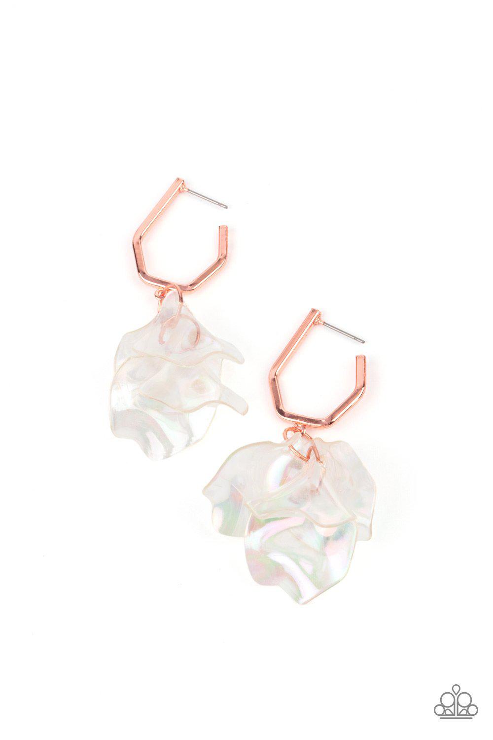 Jaw-Droppingly Jelly Copper and Iridescent Acrylic Petal Hoop Earrings - Paparazzi Accessories- lightbox - CarasShop.com - $5 Jewelry by Cara Jewels