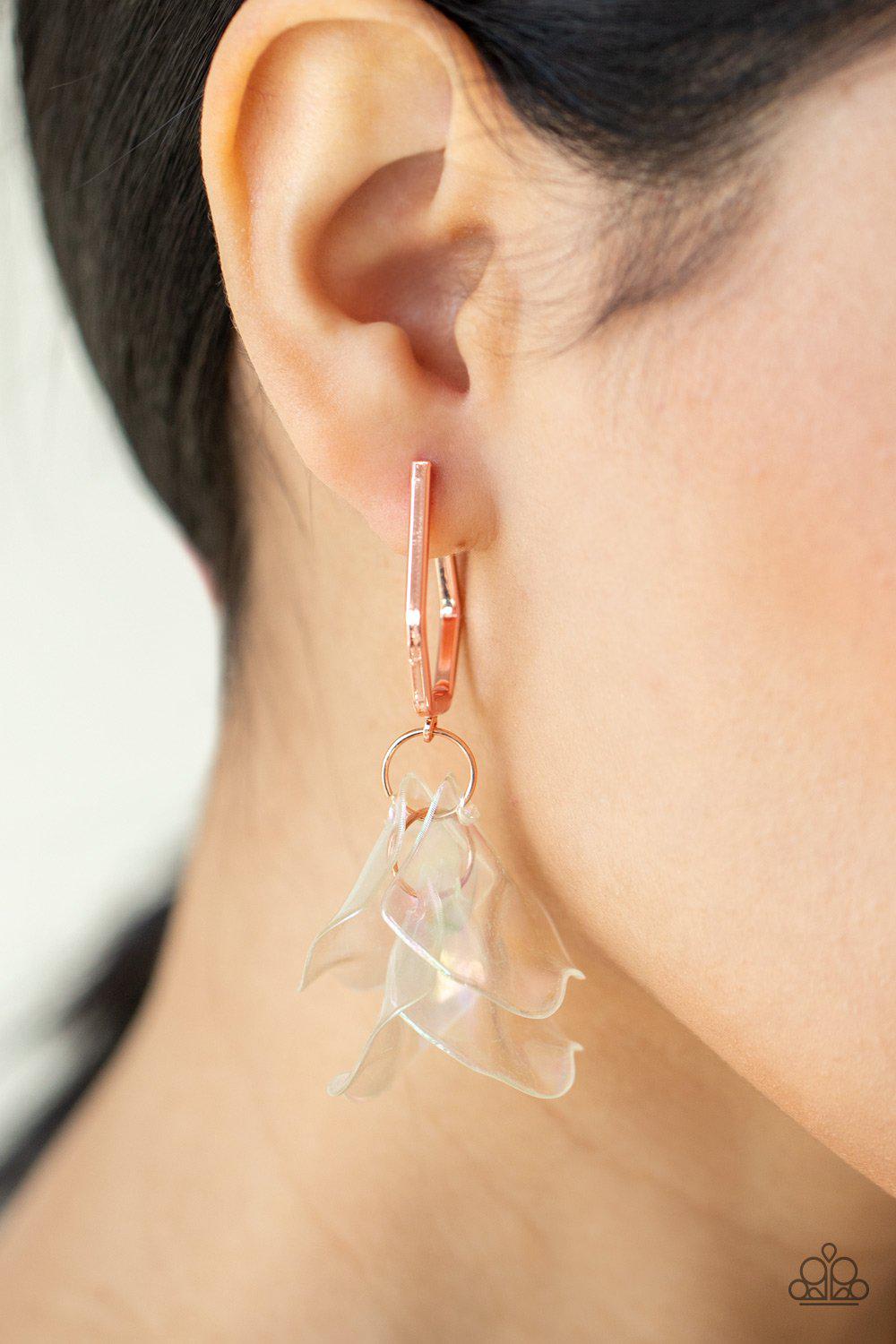 Jaw-Droppingly Jelly Copper and Iridescent Acrylic Petal Hoop Earrings - Paparazzi Accessories- lightbox - CarasShop.com - $5 Jewelry by Cara Jewels