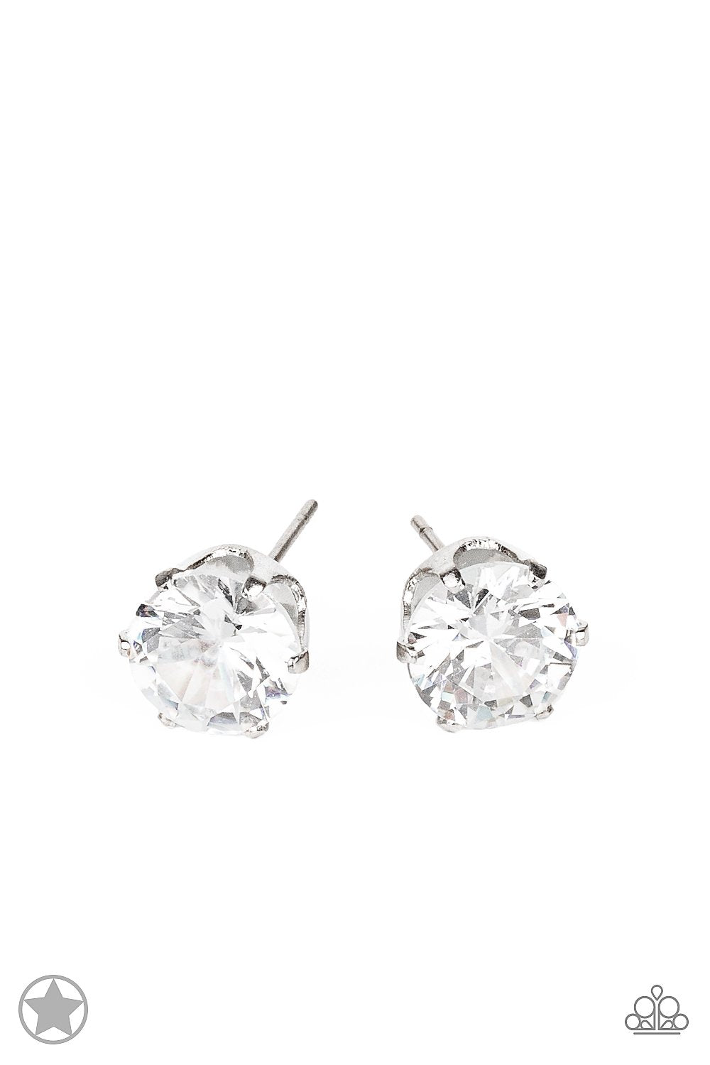 Just in Timeless White Rhinestone and Silver Post Earrings - Paparazzi Accessories - lightbox -CarasShop.com - $5 Jewelry by Cara Jewels