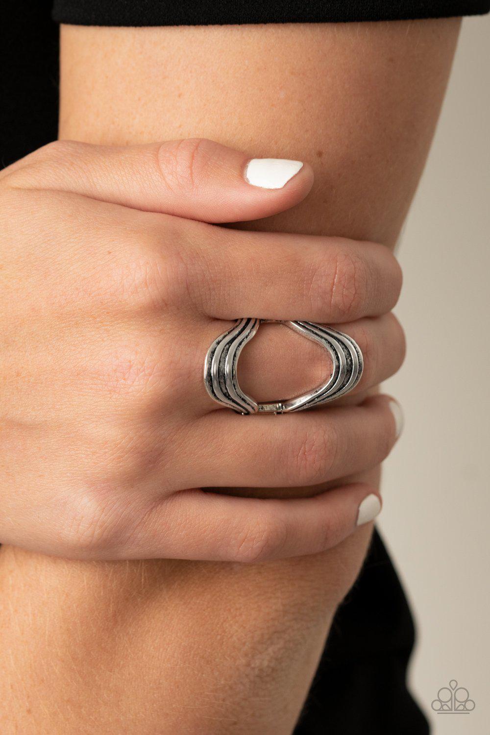 Keep An Open Mind Silver Ring - Paparazzi Accessories- model - CarasShop.com - $5 Jewelry by Cara Jewels