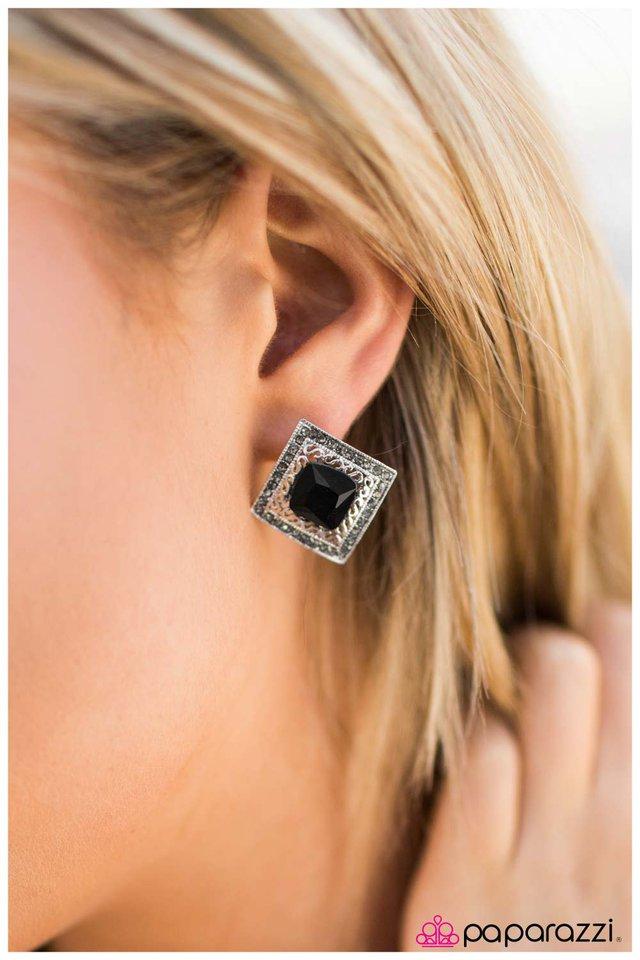 Kensington Palace Black Rhinestone Post Earrings - Paparazzi Accessories- model - CarasShop.com - $5 Jewelry by Cara Jewels