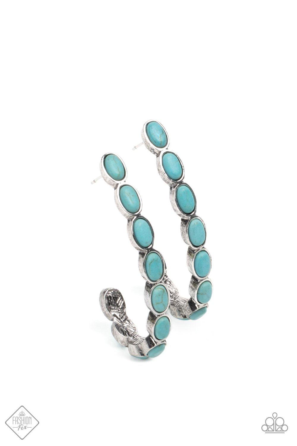 Kick Up a SANDSTORM Turquoise Blue Stone Hoop Earrings - Paparazzi Accessories- lightbox - CarasShop.com - $5 Jewelry by Cara Jewels