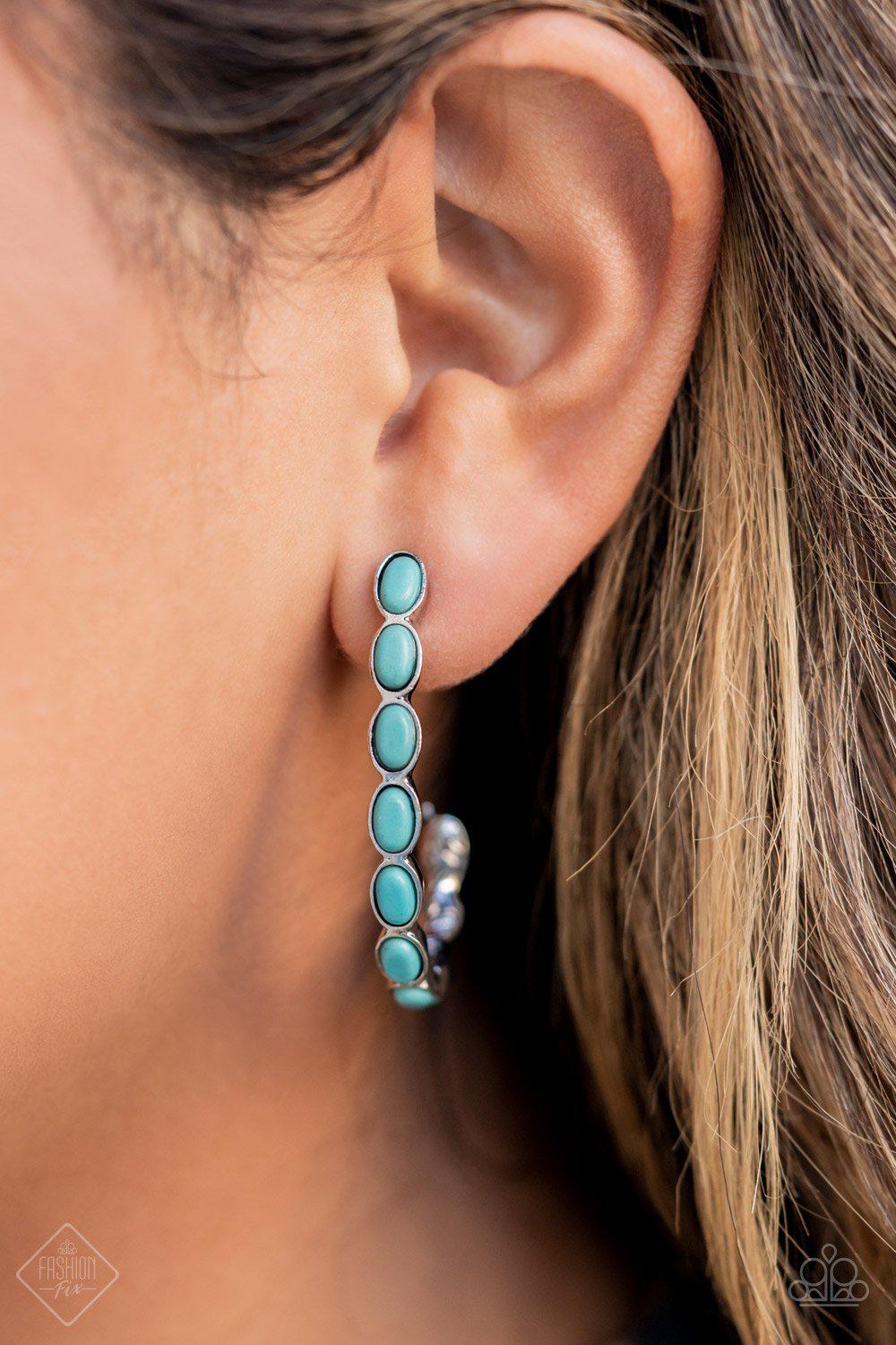 Kick Up a SANDSTORM Turquoise Blue Stone Hoop Earrings - Paparazzi Accessories- model - CarasShop.com - $5 Jewelry by Cara Jewels