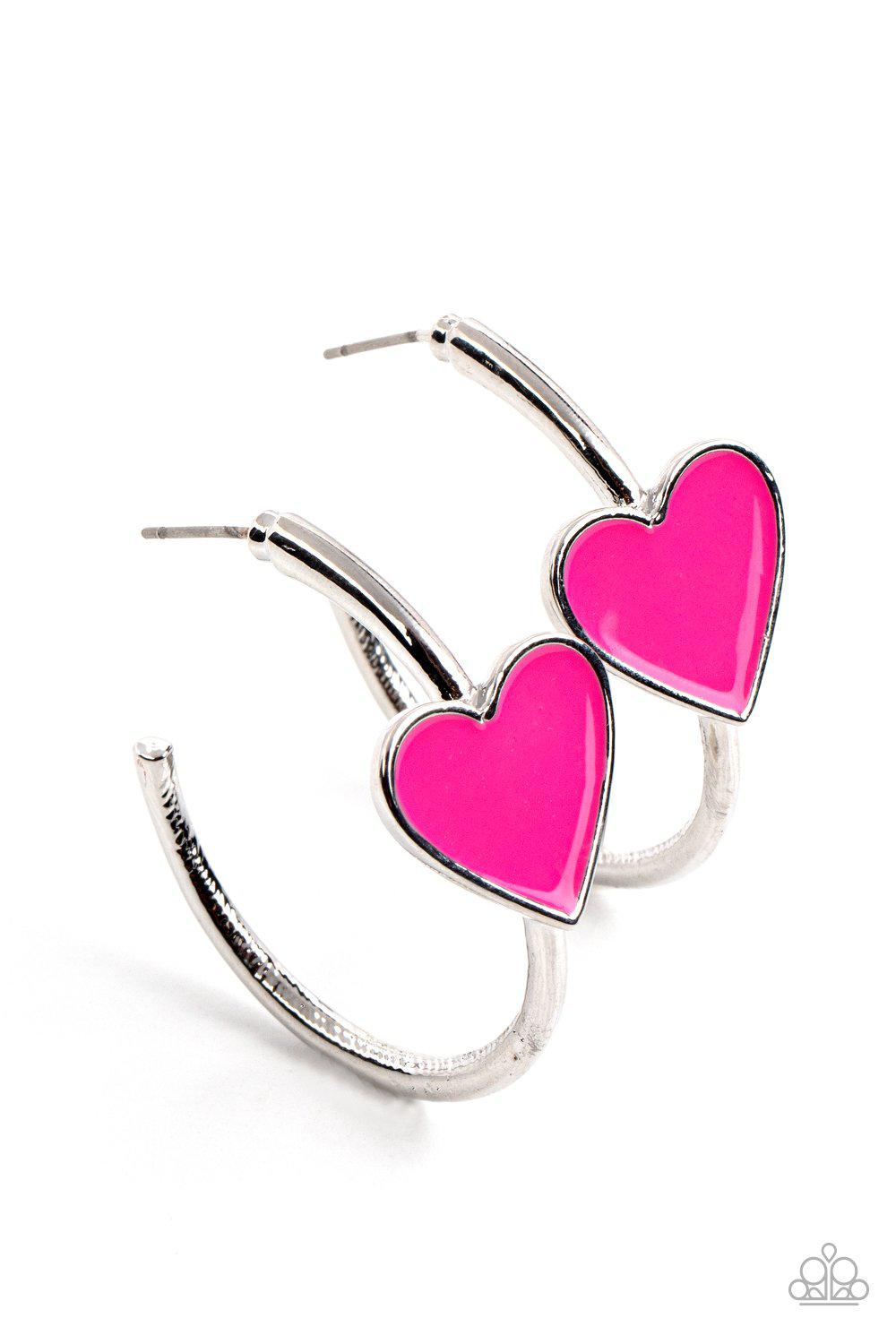 Kiss Up Pink Heart Hoop Earrings - Paparazzi Accessories- lightbox - CarasShop.com - $5 Jewelry by Cara Jewels