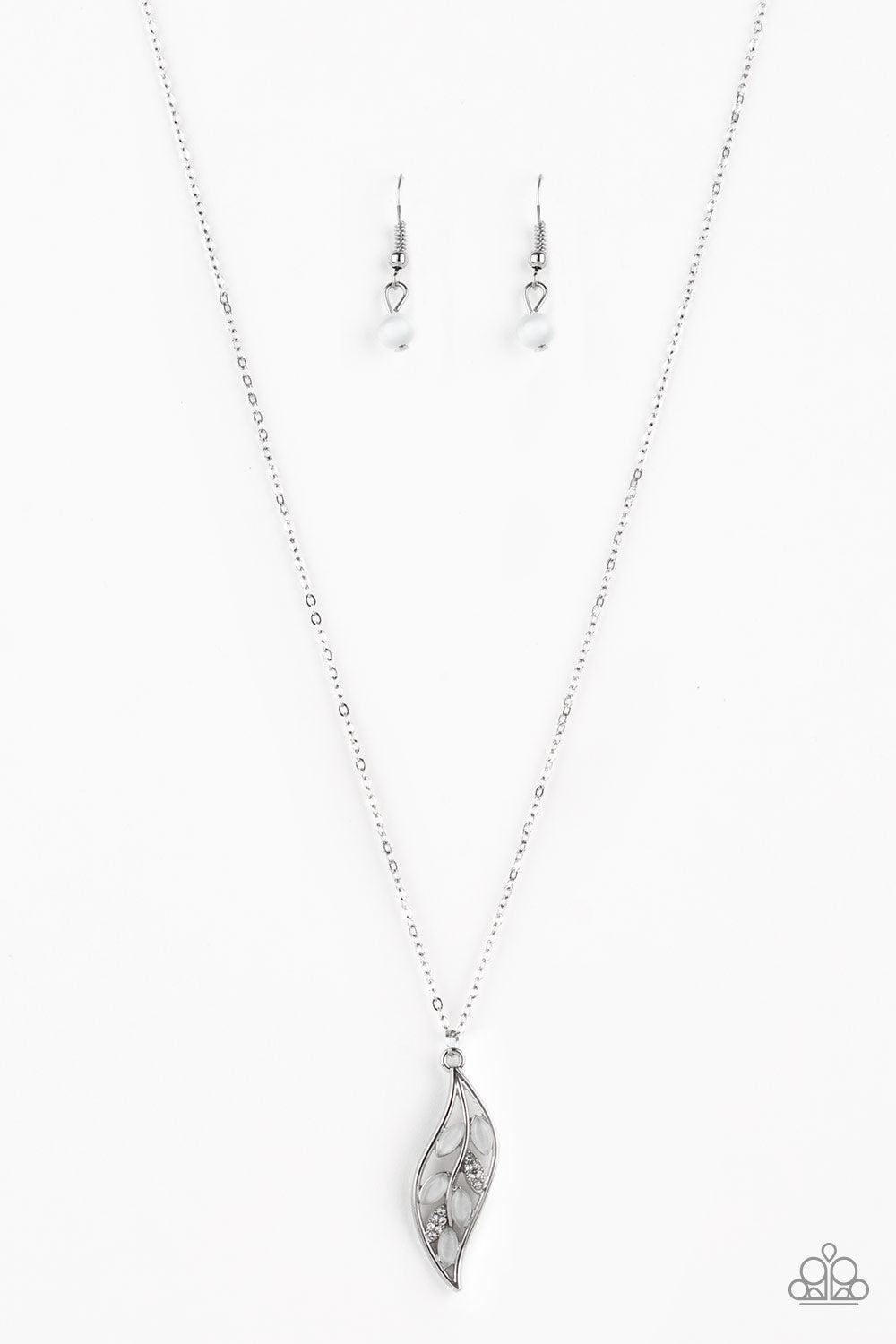 Let STEM Talk Silver and White Moonstone Leaf Necklace - Paparazzi Accessories-CarasShop.com - $5 Jewelry by Cara Jewels