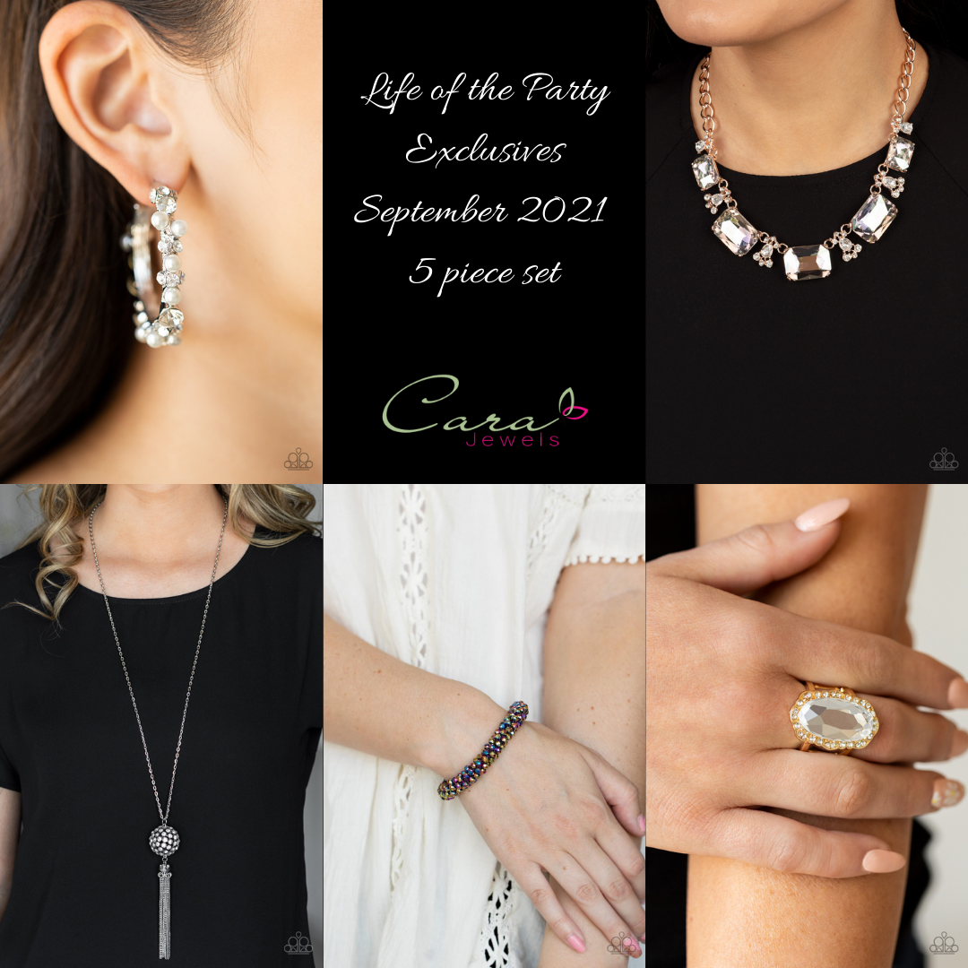Life of the Party Exclusives September 2021 - 5 piece set - Paparazzi Accessories- model - CarasShop.com - $5 Jewelry by Cara Jewels