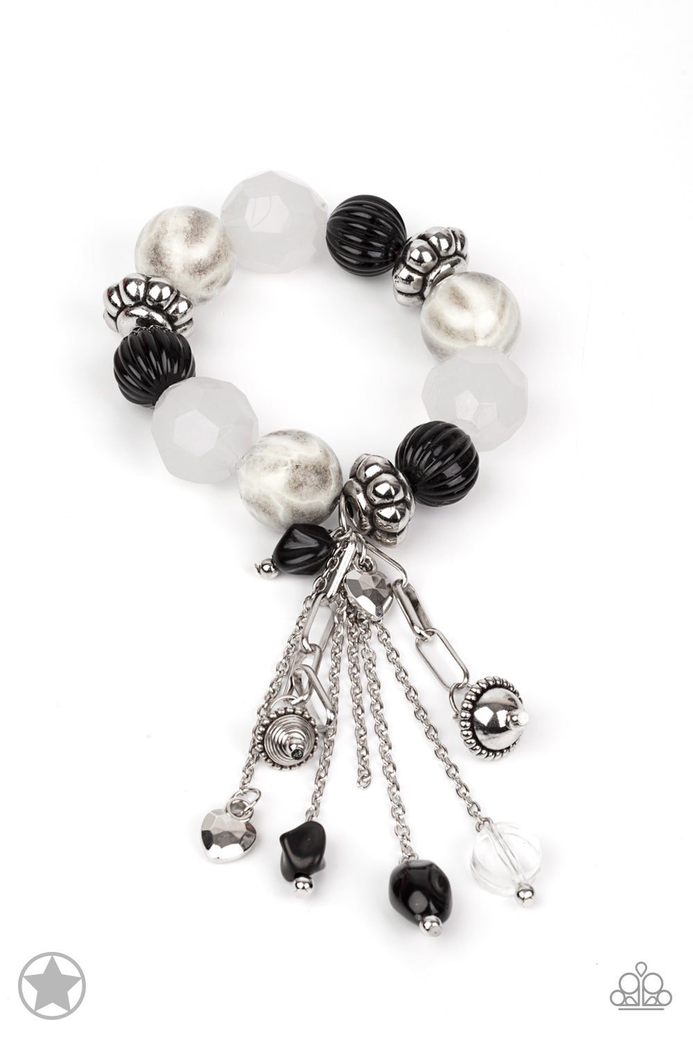 Lights! Camera! Action! Black and White Stretch Tassel Bracelet - Paparazzi Accessories - lightbox -CarasShop.com - $5 Jewelry by Cara Jewels