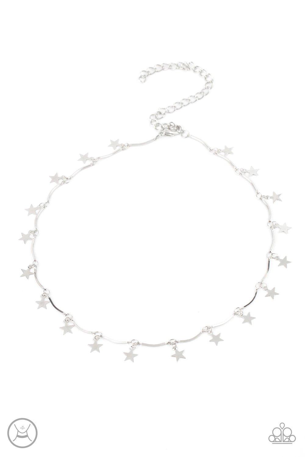 Little Miss Americana Silver Star Choker Necklace - Paparazzi Accessories- lightbox - CarasShop.com - $5 Jewelry by Cara Jewels