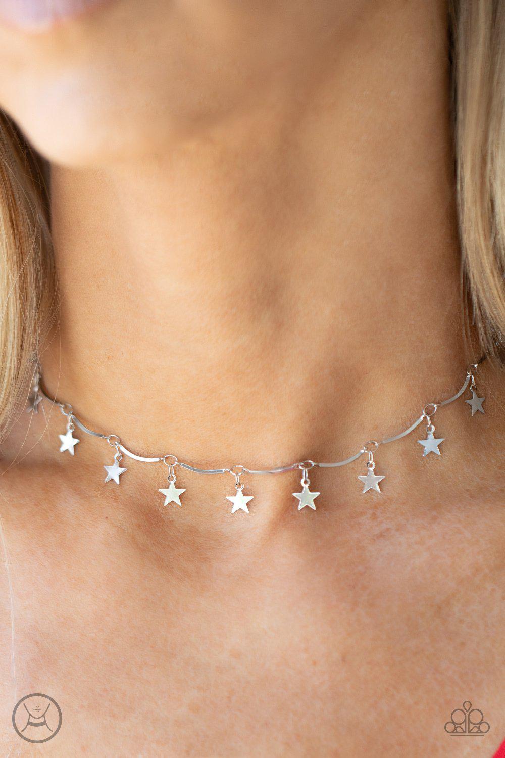 Little Miss Americana Silver Star Choker Necklace - Paparazzi Accessories- model - CarasShop.com - $5 Jewelry by Cara Jewels