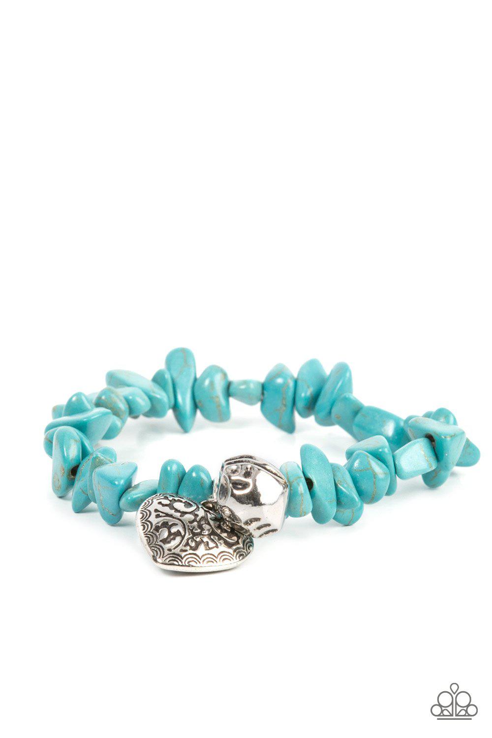 Love You to Pieces Turquoise Blue Stone and Silver Heart Bracelet - Paparazzi Accessories- lightbox - CarasShop.com - $5 Jewelry by Cara Jewels