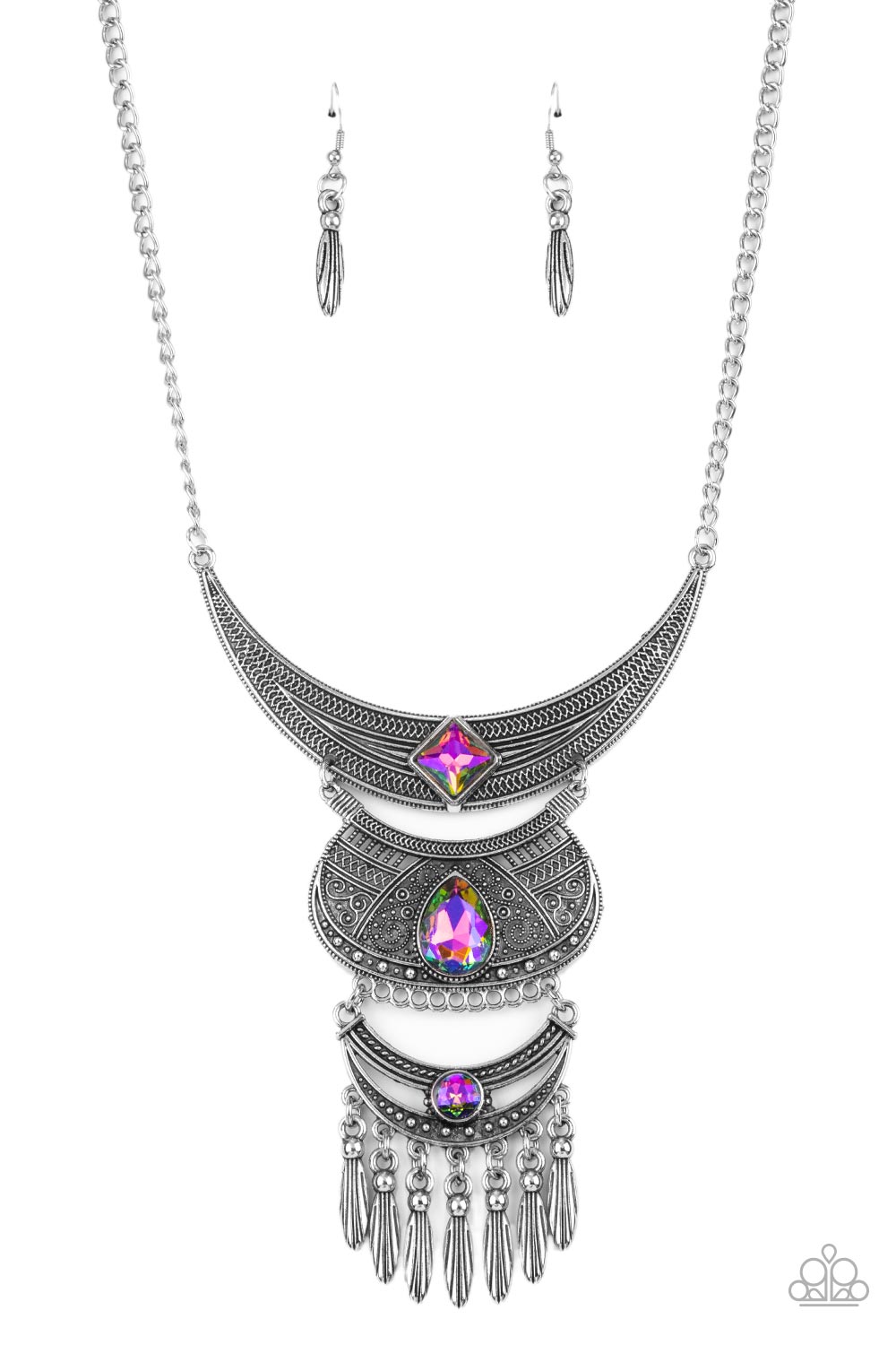 Lunar Enchantment Multi UV Shimmer Rhinestone and Silver Necklace - Paparazzi Accessories - lightbox -CarasShop.com - $5 Jewelry by Cara Jewels