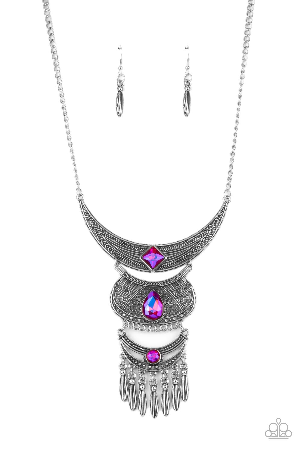 Lunar Enchantment Pink UV Shimmer Rhinestone and Silver Necklace - Paparazzi Accessories- lightbox - CarasShop.com - $5 Jewelry by Cara Jewels