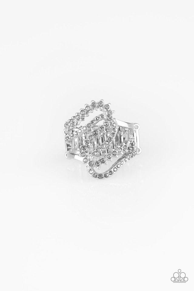 Make Waves Silver and Hematite Rhinestone Ring - Paparazzi Accessories- lightbox - CarasShop.com - $5 Jewelry by Cara Jewels
