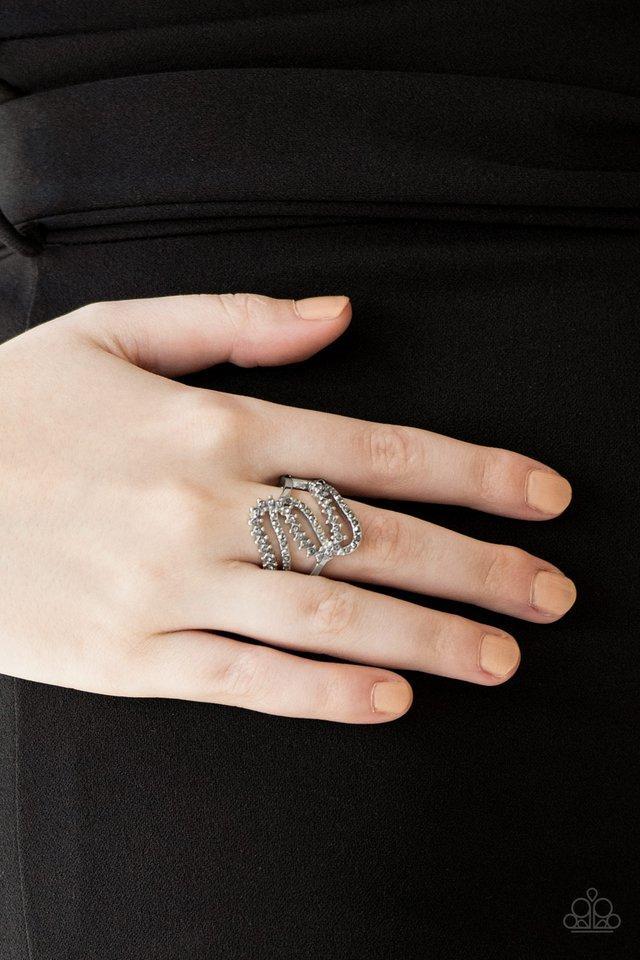 Make Waves Silver and Hematite Rhinestone Ring - Paparazzi Accessories- model - CarasShop.com - $5 Jewelry by Cara Jewels