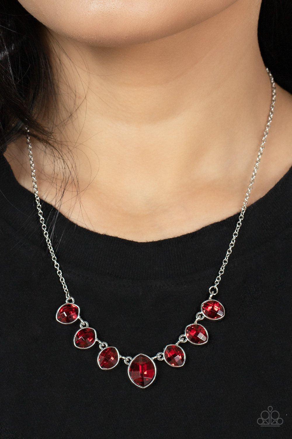 Material Girl Glamour Red Rhinestone Necklace - Paparazzi Accessories- model - CarasShop.com - $5 Jewelry by Cara Jewels