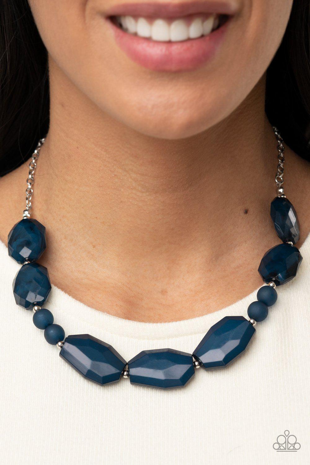 Melrose Melody Navy Blue Necklace - Paparazzi Accessories - model -CarasShop.com - $5 Jewelry by Cara Jewels