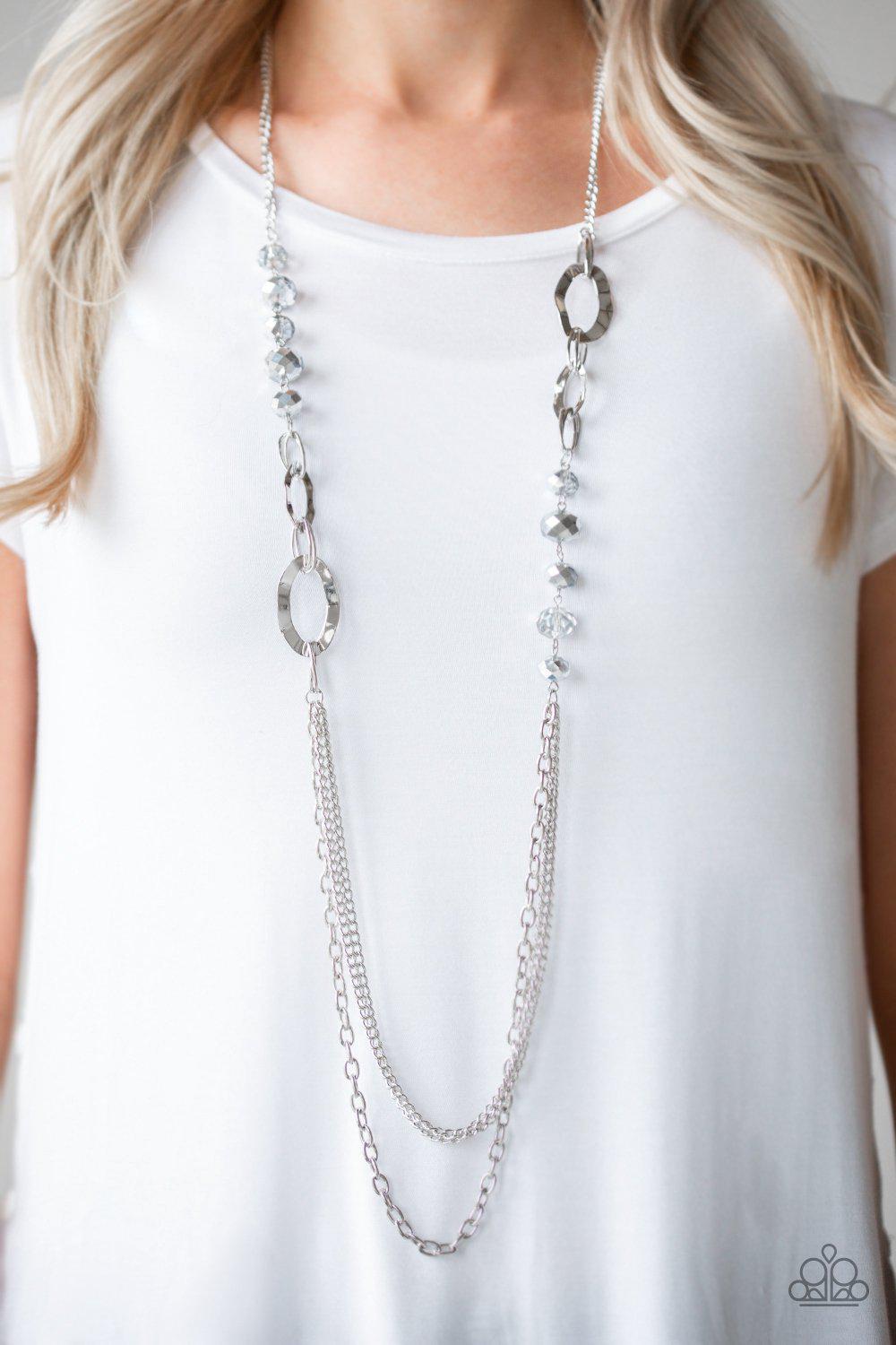 Modern Girl Glam Silver Necklace - Paparazzi Accessories- model - CarasShop.com - $5 Jewelry by Cara Jewels