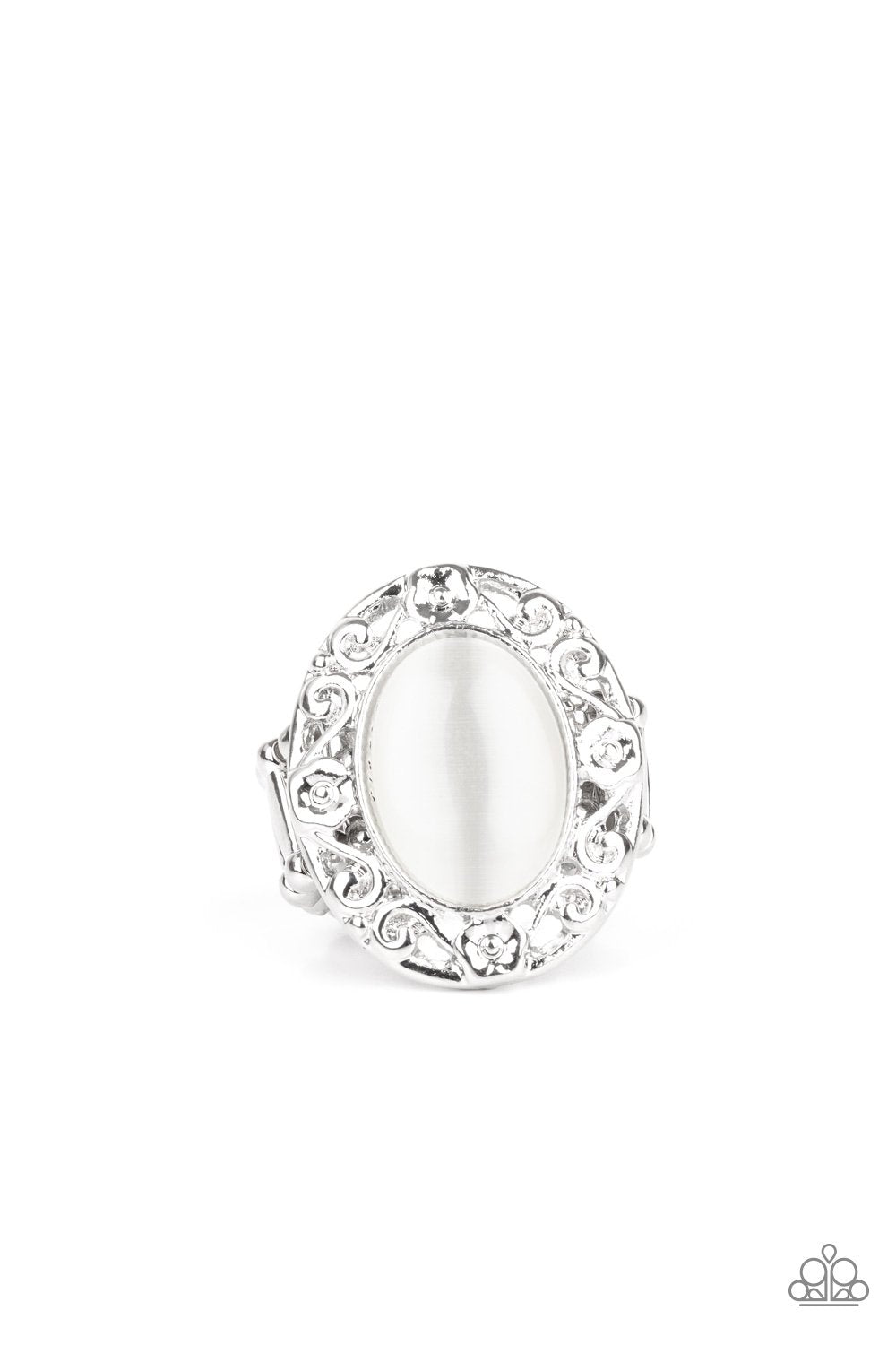 Moonlit Marigold White Moonstone Ring - Paparazzi Accessories- lightbox - CarasShop.com - $5 Jewelry by Cara Jewels