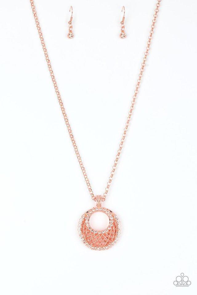 Net Worth Copper and Rhinestone Necklace - Paparazzi Accessories - lightbox -CarasShop.com - $5 Jewelry by Cara Jewels