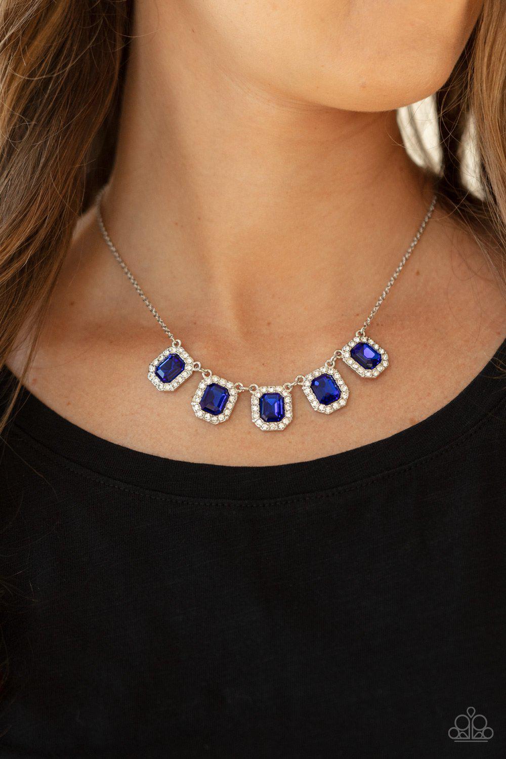 Mariell Bridals Rhinestone Necklace Set with Royal Blue Caged Pear 4140S-RY
