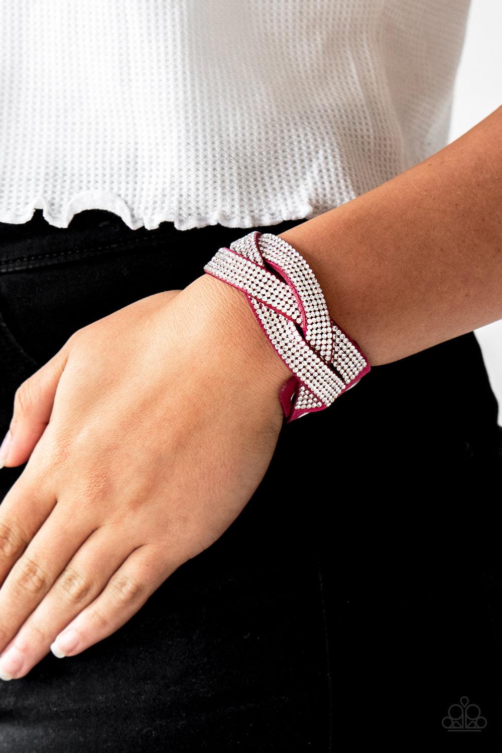 Nice Girls Finish Last Pink and White Braided Wrap Snap Bracelet - Paparazzi Accessories
