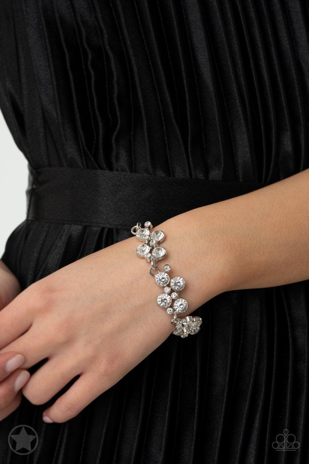 Old Hollywood White Rhinestone Bracelet - Paparazzi Accessories - model -CarasShop.com - $5 Jewelry by Cara Jewels