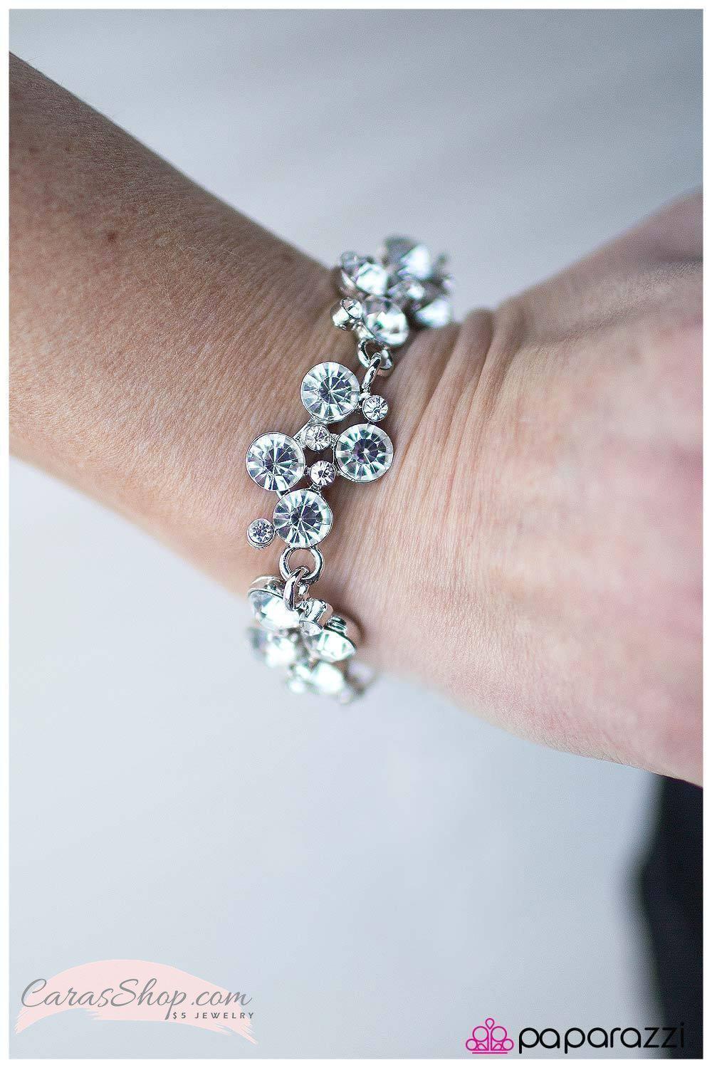 Old Hollywood White Rhinestone Bracelet - Paparazzi Accessories- stylized on model -CarasShop.com - $5 Jewelry by Cara Jewels