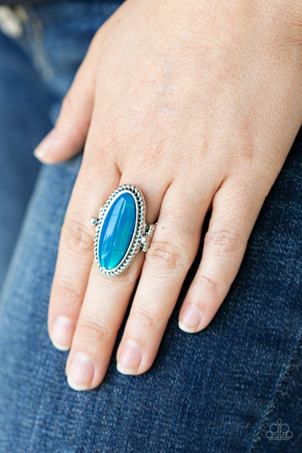 Oval Oasis Blue Iridescent Acrylic Ring - Paparazzi Accessories- model - CarasShop.com - $5 Jewelry by Cara Jewels