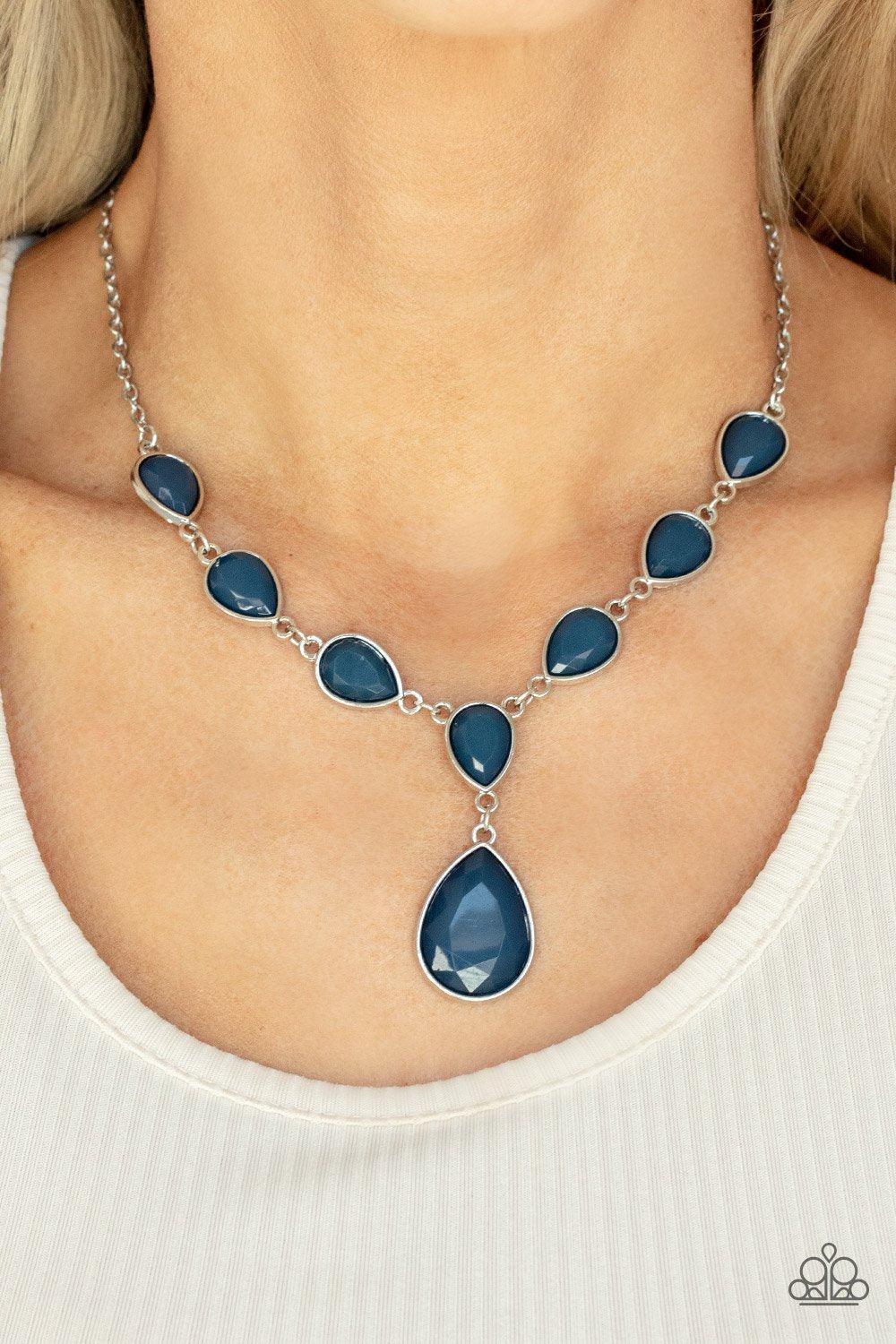 Party Paradise Blue Necklace - Paparazzi Accessories- model - CarasShop.com - $5 Jewelry by Cara Jewels