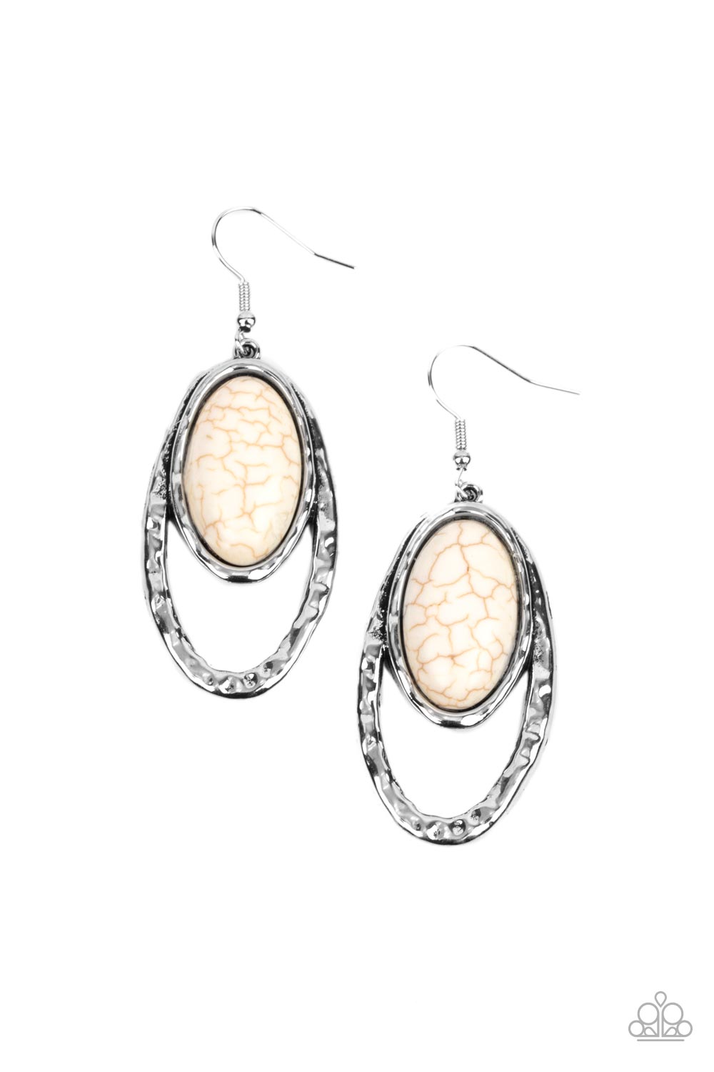 Pasture Paradise White Stone and Silver Earrings - Paparazzi Accessories- lightbox - CarasShop.com - $5 Jewelry by Cara Jewels