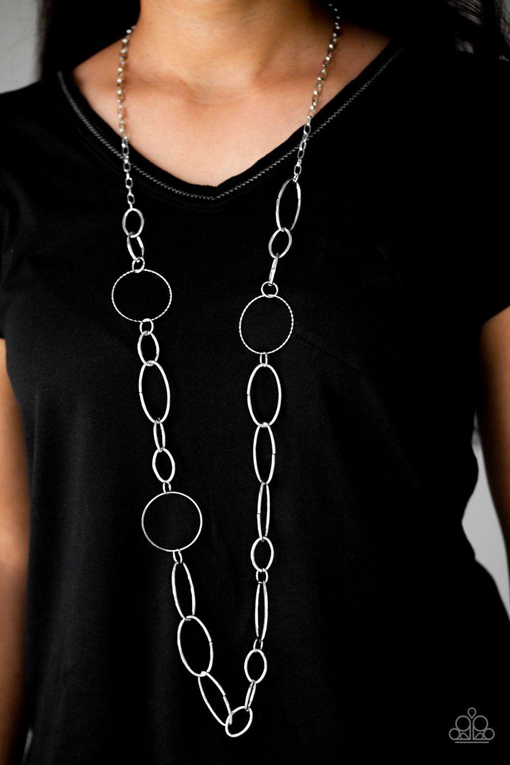 Perfect MISMATCH Silver Necklace - Paparazzi Accessories- model - CarasShop.com - $5 Jewelry by Cara Jewels