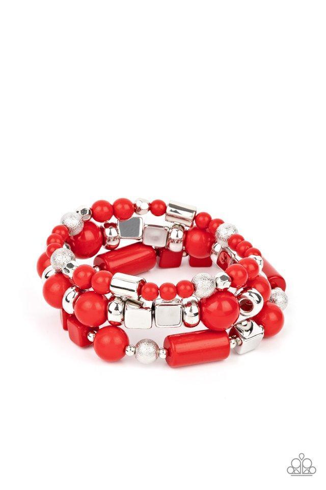 Perfectly Prismatic Red and Silver Bracelet Set - Paparazzi Accessories- lightbox - CarasShop.com - $5 Jewelry by Cara Jewels