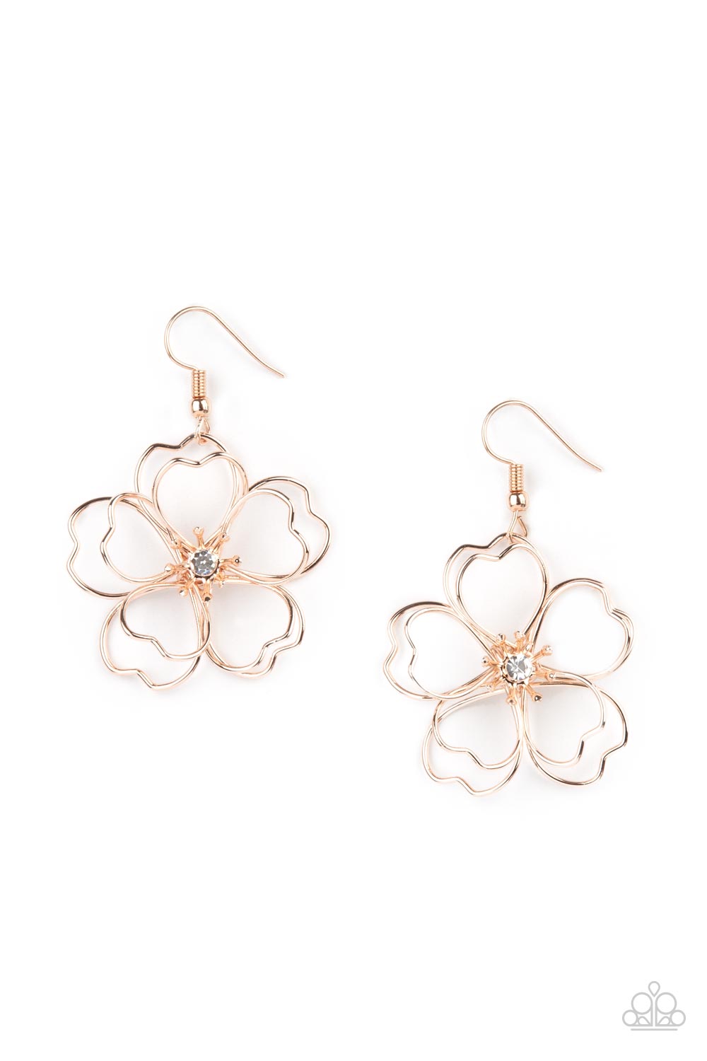 Petal Power Rose Gold Wire Flower Earrings - Paparazzi Accessories - lightbox -CarasShop.com - $5 Jewelry by Cara Jewels