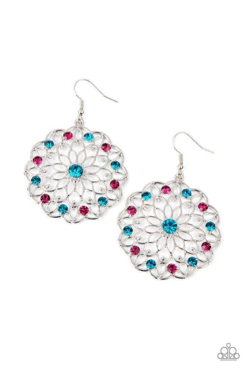 Posy Proposal Multi Blue and Pink Rhinestone Flower Earrings - Paparazzi Accessories - lightbox -CarasShop.com - $5 Jewelry by Cara Jewels