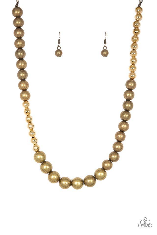 Power To The People Brass Pearl Necklace - Paparazzi Accessories- lightbox - CarasShop.com - $5 Jewelry by Cara Jewels