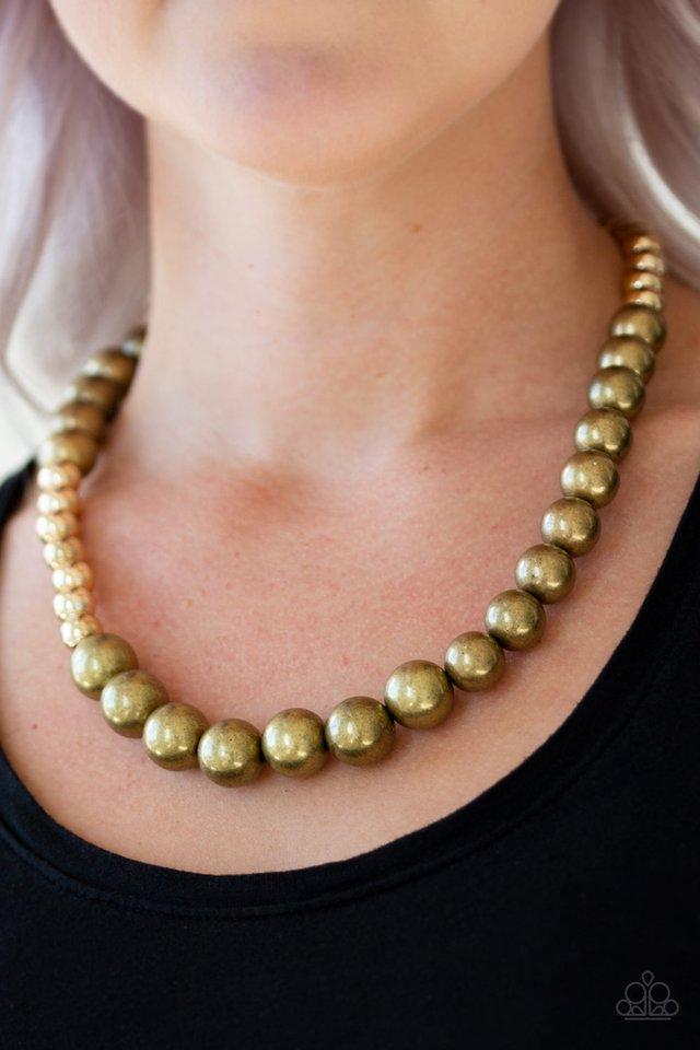 Power To The People Brass Pearl Necklace - Paparazzi Accessories- model - CarasShop.com - $5 Jewelry by Cara Jewels