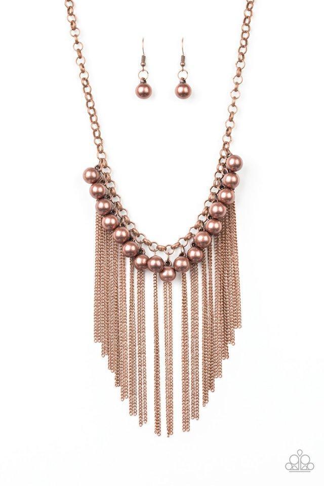 Powerhouse Prowl Copper Fringe Necklace - Paparazzi Accessories- lightbox - CarasShop.com - $5 Jewelry by Cara Jewels