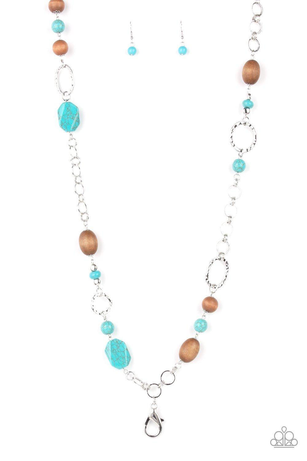 Prairie Reserve Turquoise Blue Stone and Wood Bead Lanyard Necklace - Paparazzi Accessories- lightbox - CarasShop.com - $5 Jewelry by Cara Jewels