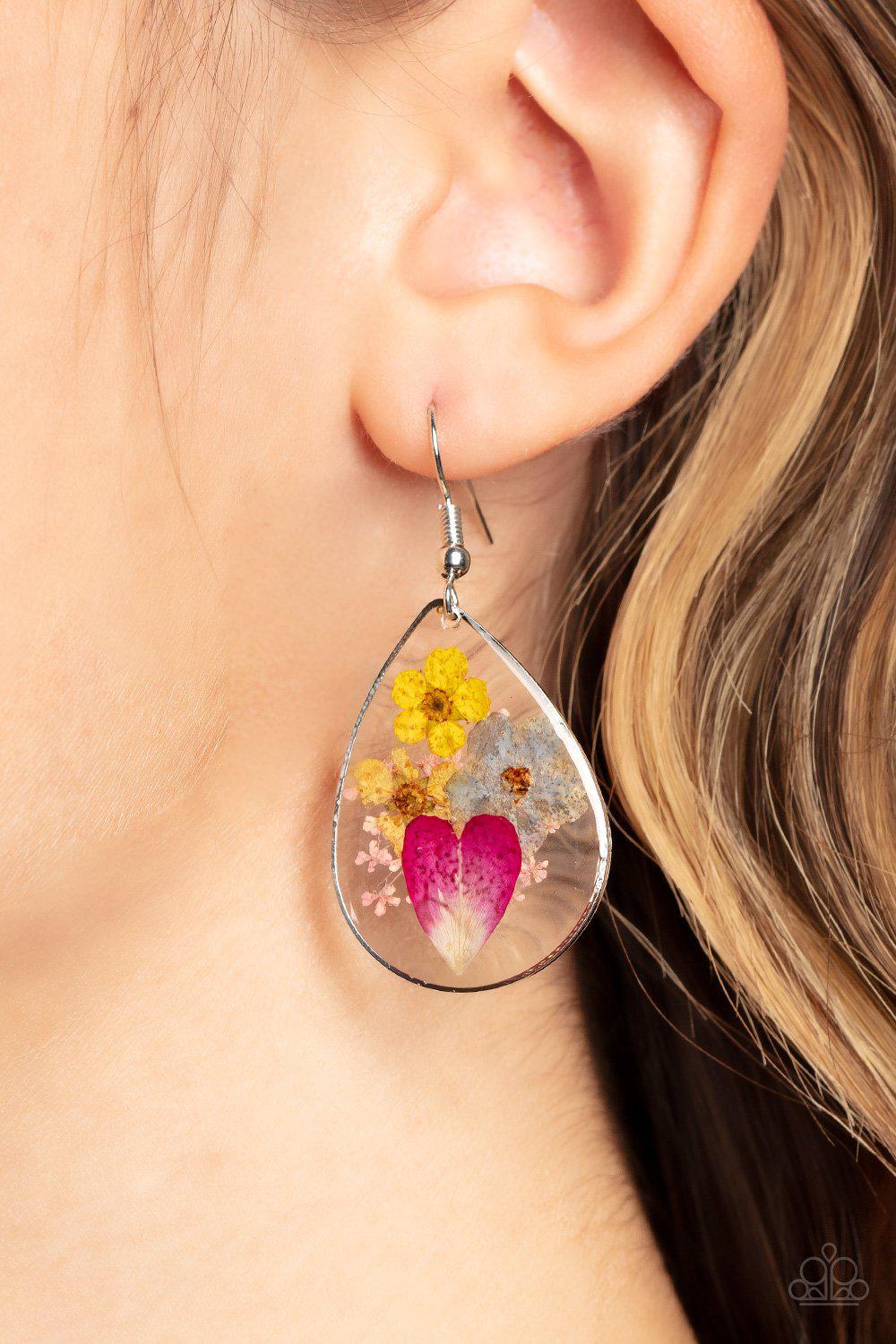 Prim and PRAIRIE Multi Pressed Flower Earrings - Paparazzi Accessories- model - CarasShop.com - $5 Jewelry by Cara Jewels