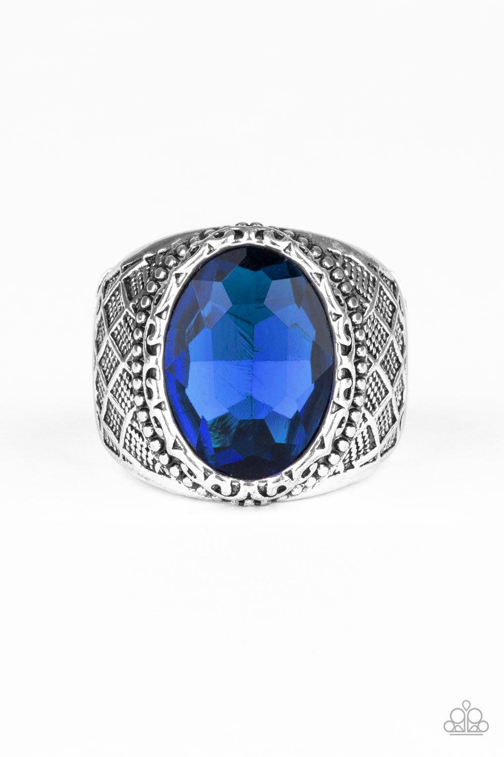 Pro Bowl Men&#39;s Blue Rhinestone Ring - Paparazzi Accessories- lightbox - CarasShop.com - $5 Jewelry by Cara Jewels