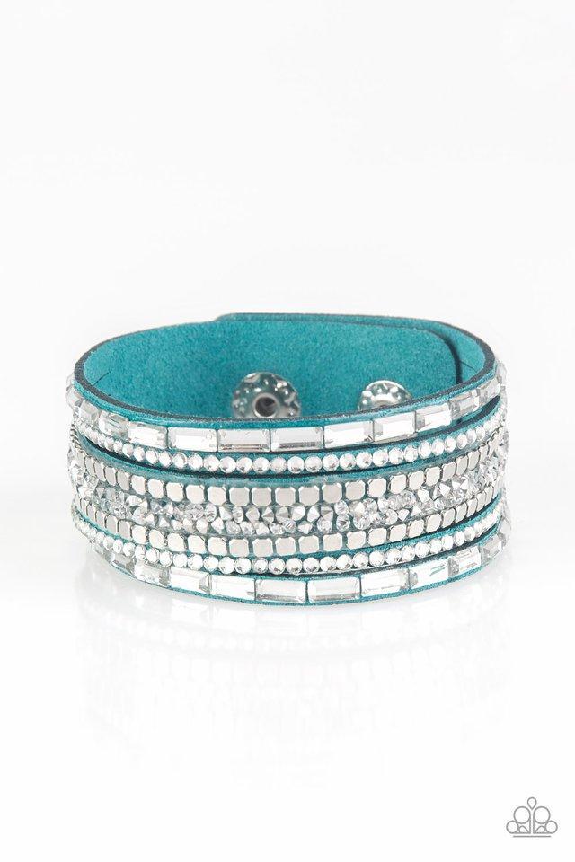 Rebel In Rhinestones Blue Urban Wrap Snap Bracelet - Paparazzi Accessories - lightbox -CarasShop.com - $5 Jewelry by Cara Jewels