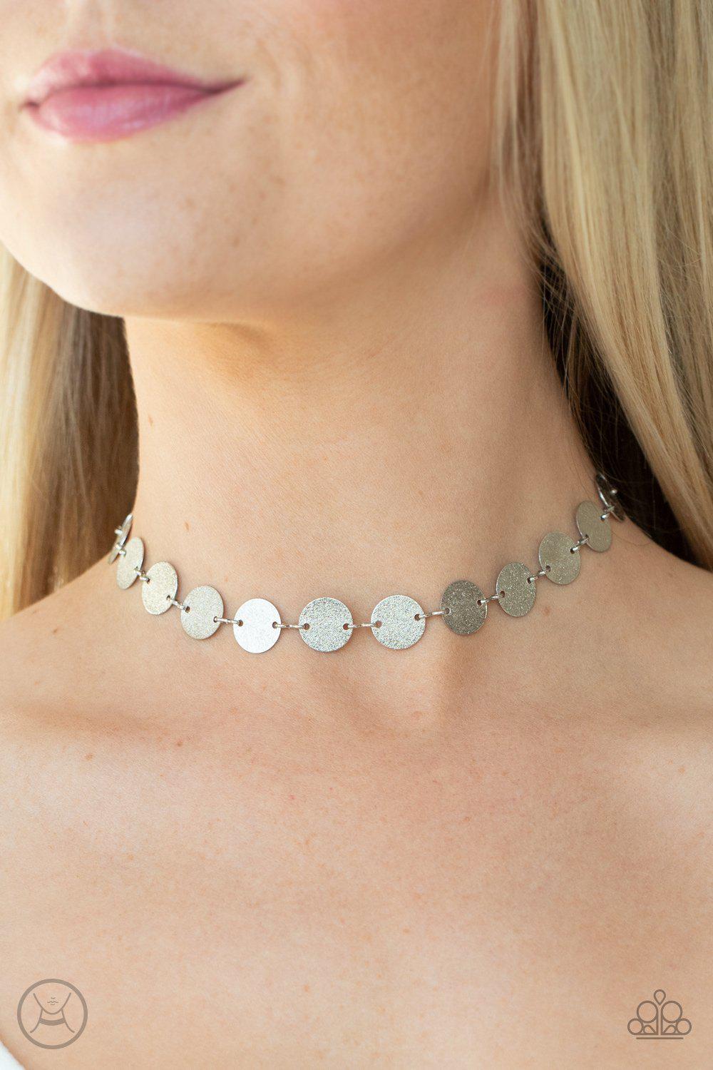 Reflection Detection Silver Choker Necklace - Paparazzi Accessories- model - CarasShop.com - $5 Jewelry by Cara Jewels
