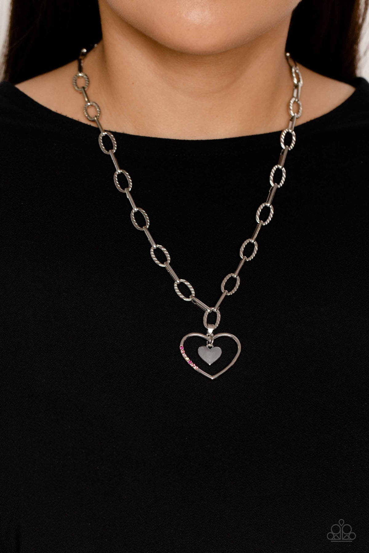 Refulgent Romance Pink Heart Necklace - Paparazzi Accessories - free matching earrings - CarasShop.com - $5 Jewelry by Cara Jewels