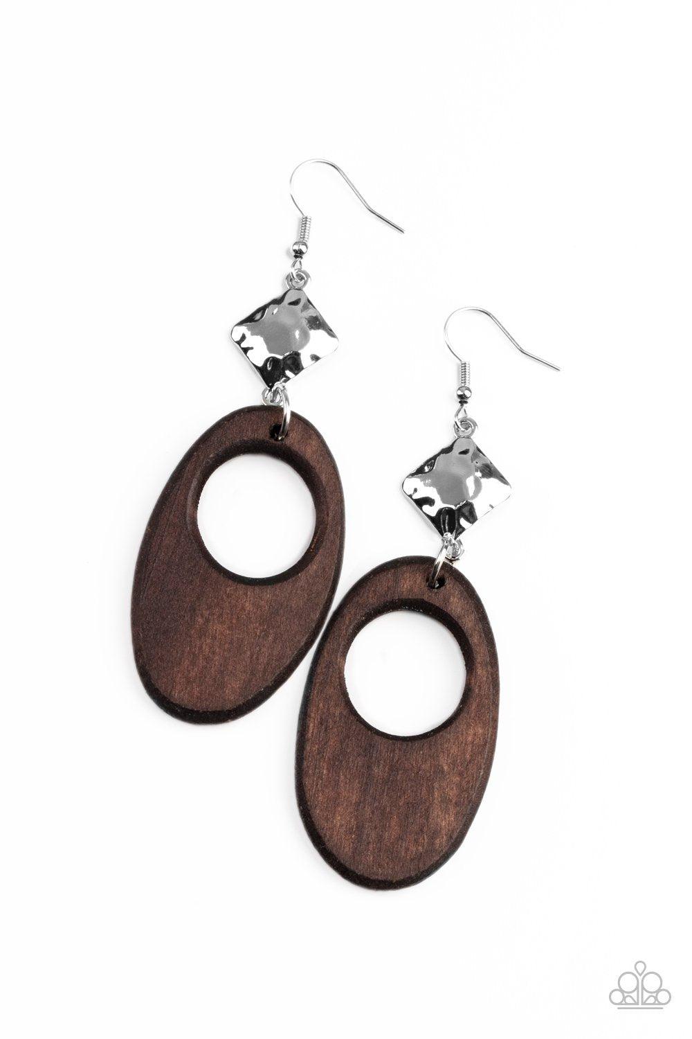 Retro Reveal Brown Wood Earrings - Paparazzi Accessories- lightbox - CarasShop.com - $5 Jewelry by Cara Jewels