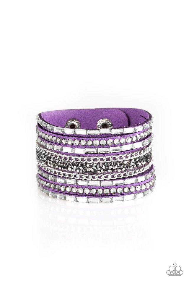 Rhinestone Rumble Purple and White Rhinestone Urban Wrap Snap Bracelet - Paparazzi Accessories- lightbox - CarasShop.com - $5 Jewelry by Cara Jewels