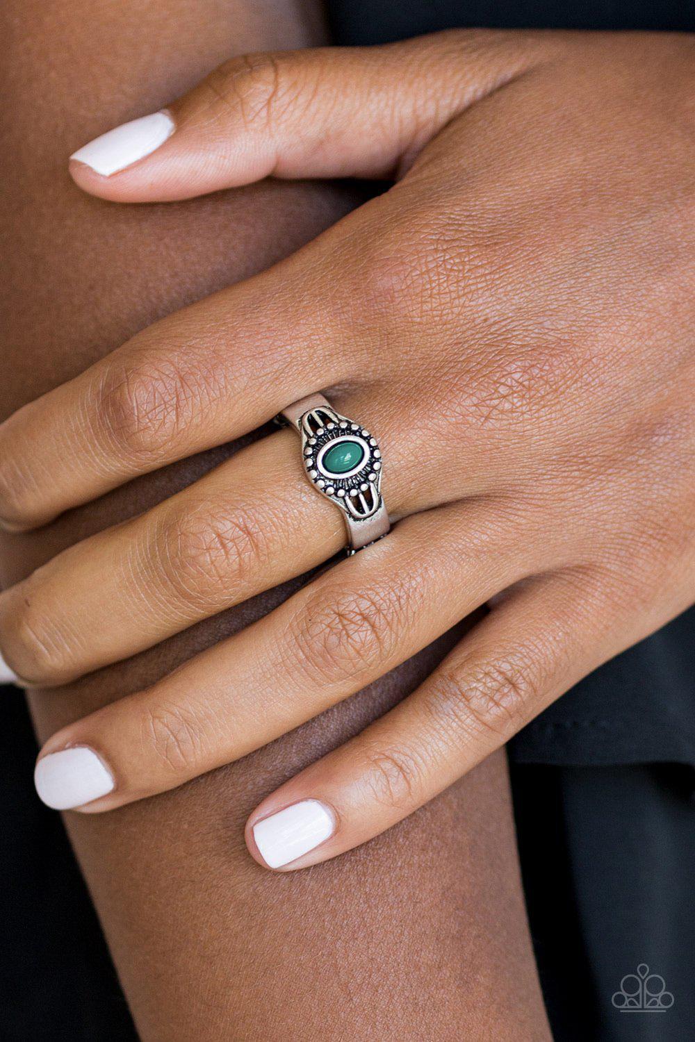 Right On TREK Green and Silver Ring - Paparazzi Accessories- model - CarasShop.com - $5 Jewelry by Cara Jewels