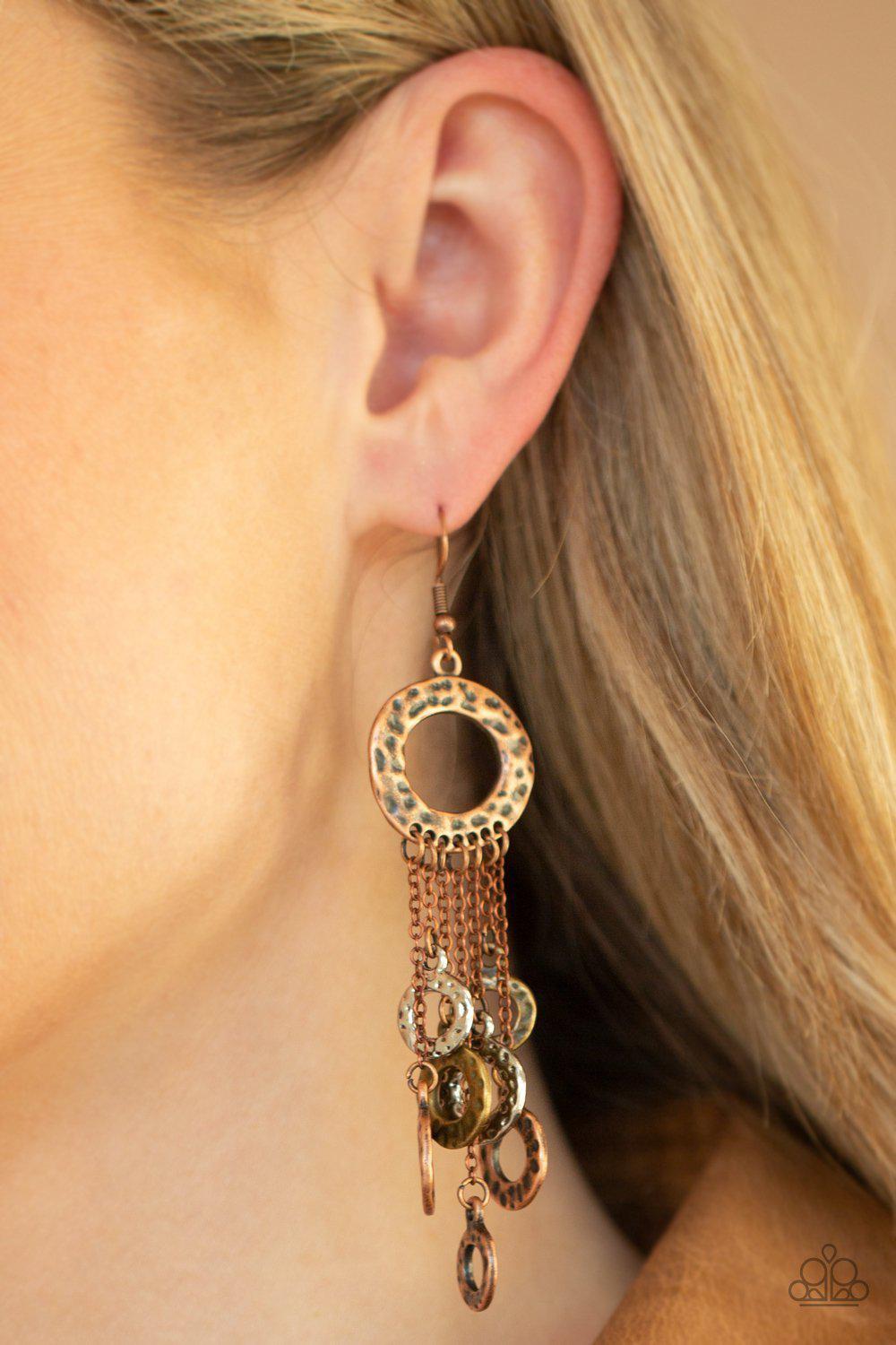 Right Under Your NOISE Multi Copper, Silver and Brass Earrings - Paparazzi Accessories - model -CarasShop.com - $5 Jewelry by Cara Jewels