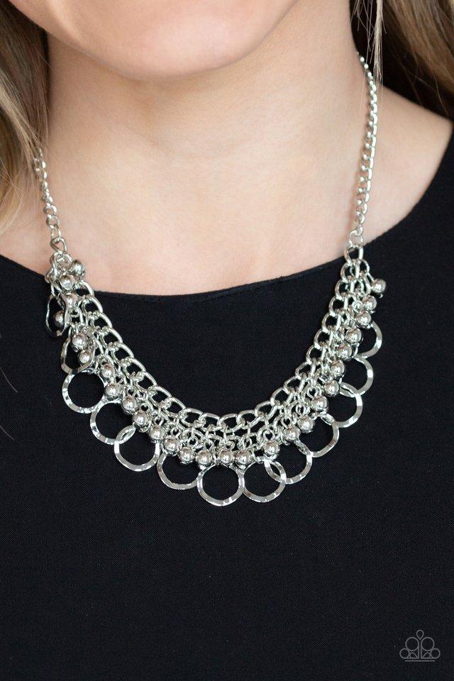 Ring Leader Radiance Silver Necklace - Paparazzi Accessories- model - CarasShop.com - $5 Jewelry by Cara Jewels