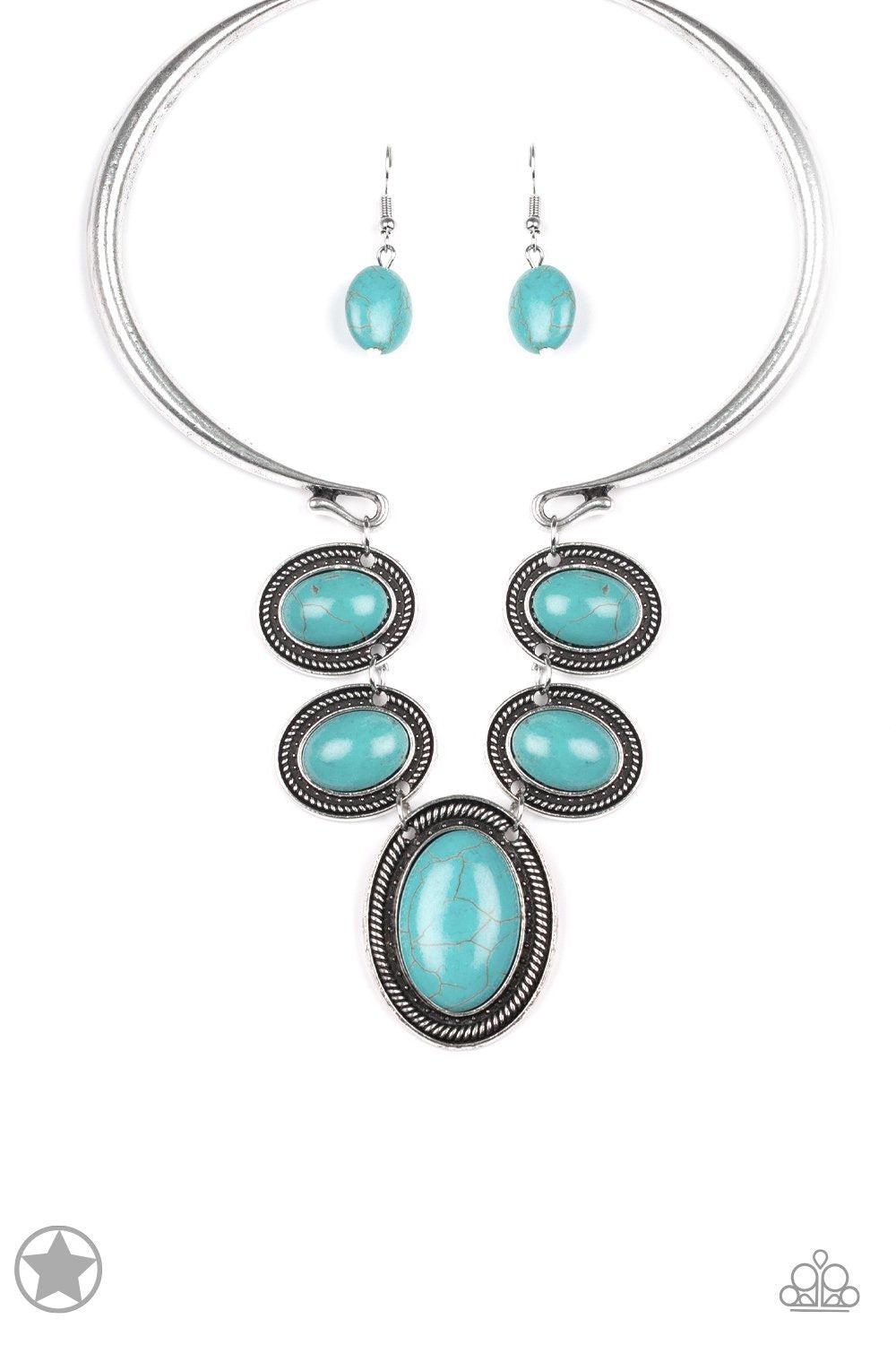 River Ride Blue Turquoise Stone Necklace and matching Earrings - Paparazzi Accessories - lightbox -CarasShop.com - $5 Jewelry by Cara Jewels