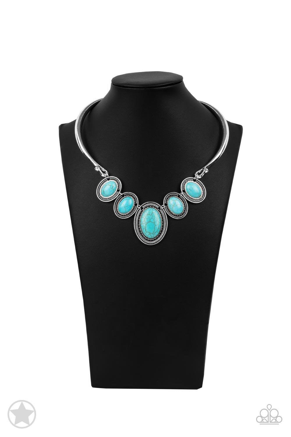 River Ride Blue Turquoise Stone Necklace and matching Earrings - Paparazzi Accessories- on bust -CarasShop.com - $5 Jewelry by Cara Jewels